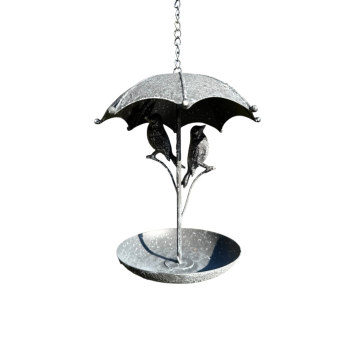 Sierlijke Vogelbadje met Vogels en Paraplu - Metaal