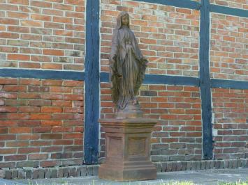 Large Garden Statue of Mary on Pedestal – 170 cm – Stone Oxide