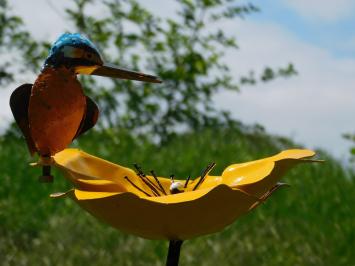 Gartenstab Gelbe Blume mit Eisvogel - Metall