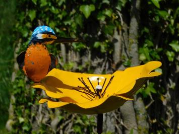 Gartenstab Gelbe Blume mit Eisvogel - Metall
