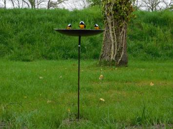 Bird bath with 3 Yellow Birds - Garden Stick - Metal