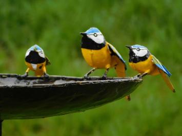 Bird bath with 3 Yellow Birds - Garden Stick - Metal