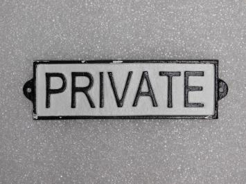 Vintage Deurbordje ''Private'' - Gietijzer - Zwart/Wit