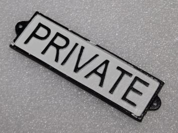 Vintage Deurbordje ''Private'' - Gietijzer - Zwart/Wit