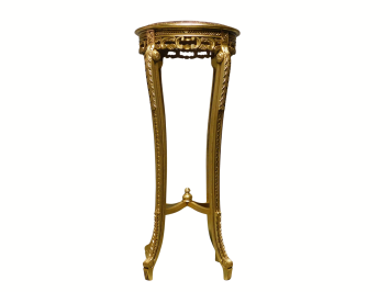 Vintage Pedestal Table with Marble Top - 110 cm - Gold-coloured