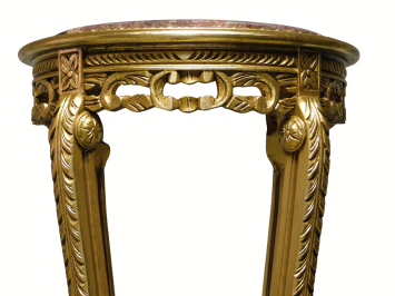 Vintage Pedestal Table with Marble Top - 110 cm - Gold-coloured