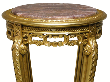 Vintage Pedestal Table with Marble Top - 110 cm - Gold-coloured