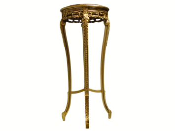 Vintage Pedestal Table with Marble Top - 110 cm - Gold-coloured