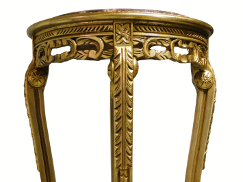 Vintage Pedestal Table with Marble Top - 110 cm - Gold-coloured