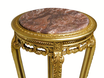 Vintage Pedestal Table with Marble Top - 110 cm - Gold-coloured