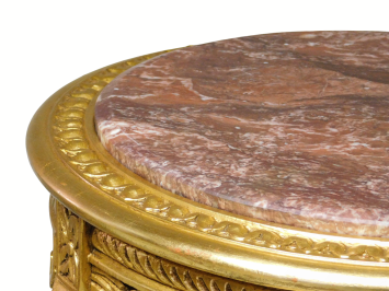 Vintage Pedestal Table with Marble Top - 110 cm - Gold-coloured