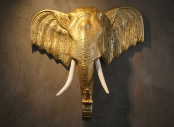 Elephant Head Wall Ornament XXL - 105 cm - Light Gold - Polystone