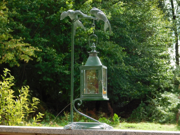 Metalen Windlicht met Standaard en 2 Vogels – 70 cm - Vintage Lantaarn