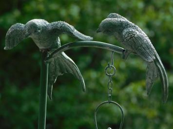 Metalen Windlicht met Standaard en 2 Vogels – 70 cm - Vintage Lantaarn
