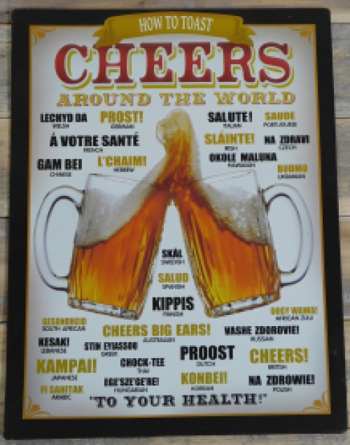 Wandschild Bier - ''Cheers'' in vielen Sprachen - Metall