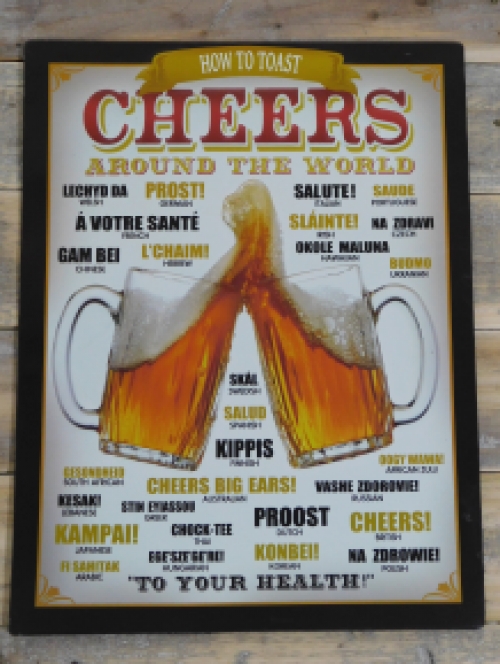 Wandschild Bier - ''Cheers'' in vielen Sprachen - Metall