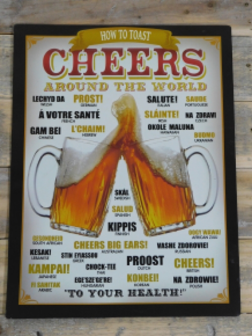 Wandschild Bier - ''Cheers'' in vielen Sprachen - Metall