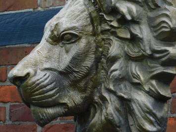 Unikat: Großer Löwenkopf auf Ständer - 120 cm - Messing - Alu