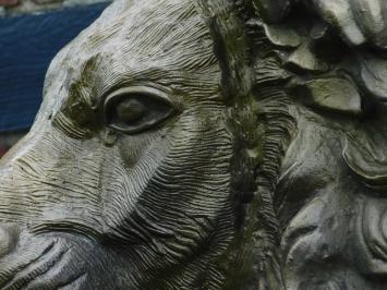 Unikat: Großer Löwenkopf auf Ständer - 120 cm - Messing - Alu