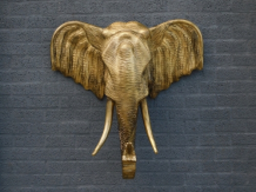 Wandornament Olifantenkop XXL - 105 cm - Goud/Zwart - Polystone