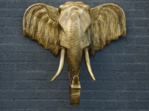 Wandornament Olifantenkop XXL - 105 cm - Goud/Zwart - Polystone