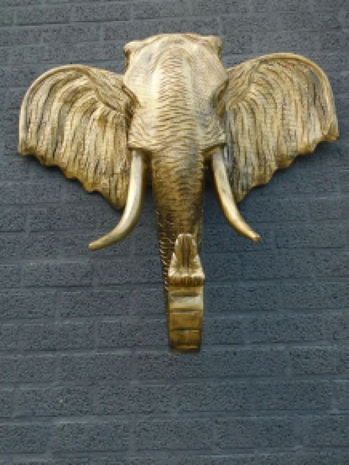 Wandornament Olifantenkop XXL - 105 cm - Goud/Zwart - Polystone