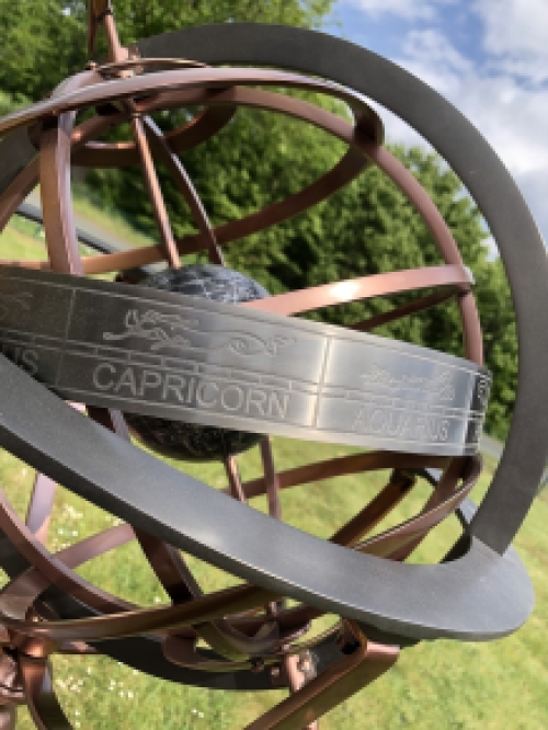 Sundial brass-copper-alu-large with earth as centre, on nice metal base, complete with signs and pointer, TOP! Last One in deno.